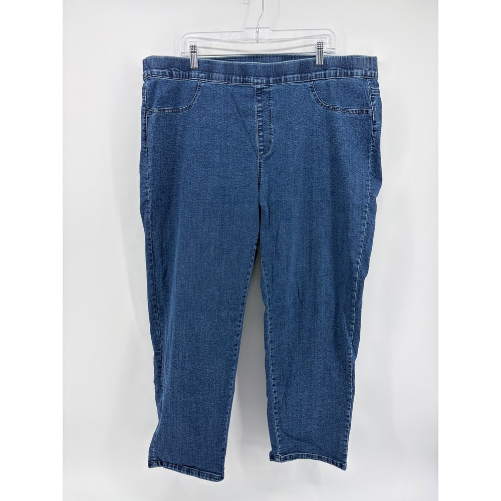 Karen Scott Womens 2X Blue Pull On‎ Jeans Straight Leg Stretch Cropped Denim